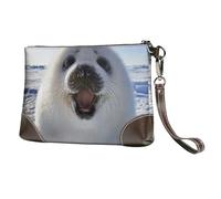 EgoMed Fondo de Pantalla de Pintura de Foca Arpa,Bolso de Mano de Piel sintética con Cremallera para Mujer, Cartera con Correa para la muñeca