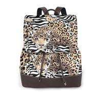 EgoMed Fondo de piel de cebra y leopardo dorado,Mochila para mujer, impermeable, ligera, de piel sintética, moderna, para viajes.