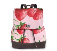EgoMed Fresas con fondo rosa,Mochila para mujer, impermeable, ligera, de piel sintética, moderna, para viajes.