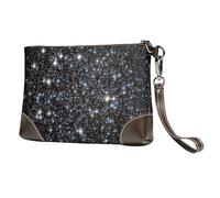 EgoMed Galaxia con Purpurina Impresa, no Purpurina Real,Bolso de Mano de Piel sintética con Cremallera para Mujer, Cartera con Correa para la muñeca
