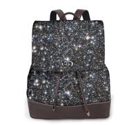 EgoMed Galaxia con purpurina impresa, no purpurina real,Mochila para mujer, impermeable, ligera, de piel sintética, moderna, para viajes.