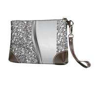 EgoMed Glamour con Brillo Falso Plateado,Bolso de Mano de Piel sintética con Cremallera para Mujer, Cartera con Correa para la muñeca