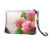 EgoMed Hermosas Rosas Rosadas,Bolso de Mano de Piel sintética con Cremallera para Mujer, Cartera con Correa para la muñeca