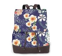 EgoMed Hermoso jardín de flores, pétalos florales, hojas, prado naranja,Mochila para mujer, impermeable, ligera, de piel sintética, moderna, para viajes.