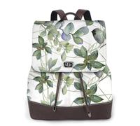 EgoMed Hojas de eucalipto verde impresas,Mochila para mujer, impermeable, ligera, de piel sintética, moderna, para viajes.