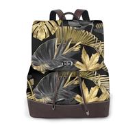 EgoMed Hojas tropicales negras y doradas,Mochila para mujer, impermeable, ligera, de piel sintética, moderna, para viajes.