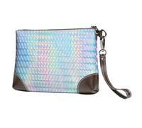 EgoMed Holograma de Colores del Arco Iris Colorido holográfico,Bolso de Mano de Piel sintética con Cremallera para Mujer, Cartera con Correa para la muñeca