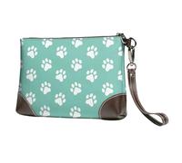 EgoMed Huellas de Patas de Perro pequeñas sobre Fondo Azul,Bolso de Mano de Piel sintética con Cremallera para Mujer, Cartera con Correa para la muñeca