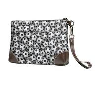 EgoMed Impresión de Pila de balones de fútbol,Bolso de Mano de Piel sintética con Cremallera para Mujer, Cartera con Correa para la muñeca