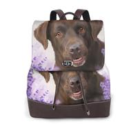 EgoMed Labrador marrón, perro cobrador de lavanda,Mochila para mujer, impermeable, ligera, de piel sintética, moderna, para viajes.