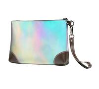 EgoMed Lámina holográfica con Textura de arcoíris Muy Hermosa,Bolso de Mano de Piel sintética con Cremallera para Mujer, Cartera con Correa para la muñeca