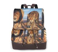 EgoMed León, leopardo y tigre pelean por comida,Mochila para mujer, impermeable, ligera, de piel sintética, moderna, para viajes.