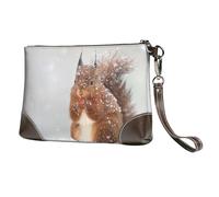 EgoMed Linda Ardilla en la Nieve Impresa,Bolso de Mano de Piel sintética con Cremallera para Mujer, Cartera con Correa para la muñeca