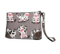 EgoMed Linda Vaca de Dibujos Animados Impresa,Bolso de Mano de Piel sintética con Cremallera para Mujer, Cartera con Correa para la muñeca