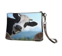 EgoMed Linda Vaca Impresa,Bolso de Mano de Piel sintética con Cremallera para Mujer, Cartera con Correa para la muñeca