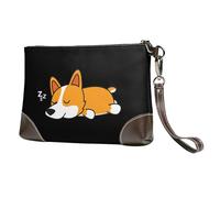 EgoMed Lindo Corgi durmiendo,Bolso de Mano de Piel sintética con Cremallera para Mujer, Cartera con Correa para la muñeca