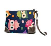 EgoMed Lindo Estampado de búho con Lunares,Bolso de Mano de Piel sintética con Cremallera para Mujer, Cartera con Correa para la muñeca