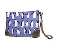 EgoMed Lindo pingüino Morado,Bolso de Mano de Piel sintética con Cremallera para Mujer, Cartera con Correa para la muñeca