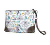 EgoMed Lindos Osos Koala y Flores,Bolso de Mano de Piel sintética con Cremallera para Mujer, Cartera con Correa para la muñeca