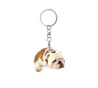 EgoMed Llavero de metal redondo, llavero de metal, llavero de coche, soporte de anillo, 1 pieza, Fotografía De Bulldog Inglés De Bulldog Triste Y Cansado Con Crema Marrón