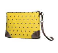 EgoMed Lunares Negros sobre Fondo Amarillo,Bolso de Mano de Piel sintética con Cremallera para Mujer, Cartera con Correa para la muñeca