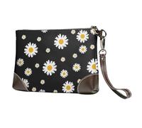 EgoMed Margarita Blanca Amarilla Flor Negra,Bolso de Mano de Piel sintética con Cremallera para Mujer, Cartera con Correa para la muñeca