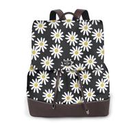 EgoMed Margaritas Flores Florales Flor Blanco y Negro Simple,Mochila para mujer, impermeable, ligera, de piel sintética, moderna, para viajes.