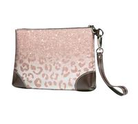 EgoMed Moderno Estampado de Leopardo con ombré y Purpurina en Oro Rosa sintético,Bolso de Mano de Piel sintética con Cremallera para Mujer, Cartera con Correa para la muñeca