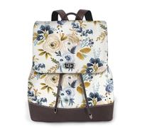 EgoMed Mostaza azul floral,Mochila para mujer, impermeable, ligera, de piel sintética, moderna, para viajes.