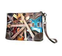 EgoMed Música de Guitarra eléctrica Impresa,Bolso de Mano de Piel sintética con Cremallera para Mujer, Cartera con Correa para la muñeca