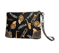 EgoMed Música para saxofón y trombón en Negro,Bolso de Mano de Piel sintética con Cremallera para Mujer, Cartera con Correa para la muñeca
