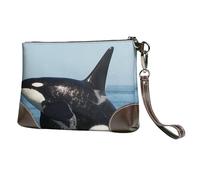 EgoMed Orca Impresa,Bolso de Mano de Piel sintética con Cremallera para Mujer, Cartera con Correa para la muñeca