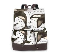 EgoMed Orcas de acuarela,Mochila para mujer, impermeable, ligera, de piel sintética, moderna, para viajes.