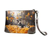 EgoMed Pastor alemán y Hojas Que Caen,Bolso de Mano de Piel sintética con Cremallera para Mujer, Cartera con Correa para la muñeca