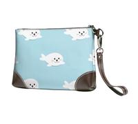 EgoMed Patrón de Animal Lindo de Foca Marina,Bolso de Mano de Piel sintética con Cremallera para Mujer, Cartera con Correa para la muñeca