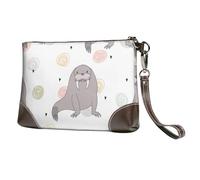 EgoMed Patrón de Foca y morsa,Bolso de Mano de Piel sintética con Cremallera para Mujer, Cartera con Correa para la muñeca