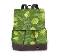 EgoMed Patrón de lúpulo y hojas verdes,Mochila para mujer, impermeable, ligera, de piel sintética, moderna, para viajes.