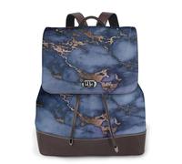 EgoMed Patrón de mármol azul marino y cobre falso,Mochila para mujer, impermeable, ligera, de piel sintética, moderna, para viajes.