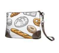 EgoMed Patrón de Pan sobre Fondo Blanco,Bolso de Mano de Piel sintética con Cremallera para Mujer, Cartera con Correa para la muñeca