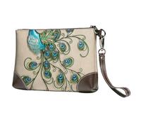 EgoMed Patrón de Pavo Real Impreso,Bolso de Mano de Piel sintética con Cremallera para Mujer, Cartera con Correa para la muñeca