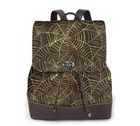 EgoMed Patrón de telaraña dorada,Mochila para mujer, impermeable, ligera, de piel sintética, moderna, para viajes.