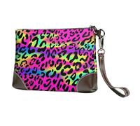 EgoMed Patrón geométrico Abstracto de neón Brillante,Bolso de Mano de Piel sintética con Cremallera para Mujer, Cartera con Correa para la muñeca