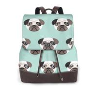 EgoMed Patrón infantil con ilustración de cachorro azul de Pug,Mochila para mujer, impermeable, ligera, de piel sintética, moderna, para viajes.