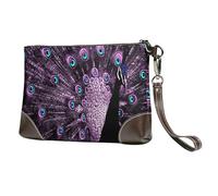 EgoMed Pavo Real Morado,Bolso de Mano de Piel sintética con Cremallera para Mujer, Cartera con Correa para la muñeca