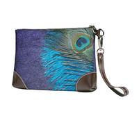 EgoMed Pavo Real Morado y Verde Azulado,Bolso de Mano de Piel sintética con Cremallera para Mujer, Cartera con Correa para la muñeca