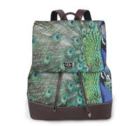 EgoMed Pavo real mostrando plumas con las alas abiertas,Mochila para mujer, impermeable, ligera, de piel sintética, moderna, para viajes.