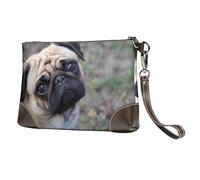 EgoMed Perro Pug Impreso,Bolso de Mano de Piel sintética con Cremallera para Mujer, Cartera con Correa para la muñeca