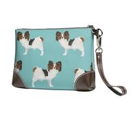 EgoMed Perros Papillon Lindo Perro Spaniel Toy,Bolso de Mano de Piel sintética con Cremallera para Mujer, Cartera con Correa para la muñeca