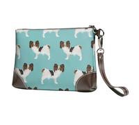 EgoMed Perros Papillon Lindo Perro Spaniel Toy,Bolso de Mano de Piel sintética con Cremallera para Mujer, Cartera con Correa para la muñeca