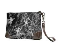 EgoMed Piedra de mármol Gris Grafito Negro Plateado,Bolso de Mano de Piel sintética con Cremallera para Mujer, Cartera con Correa para la muñeca